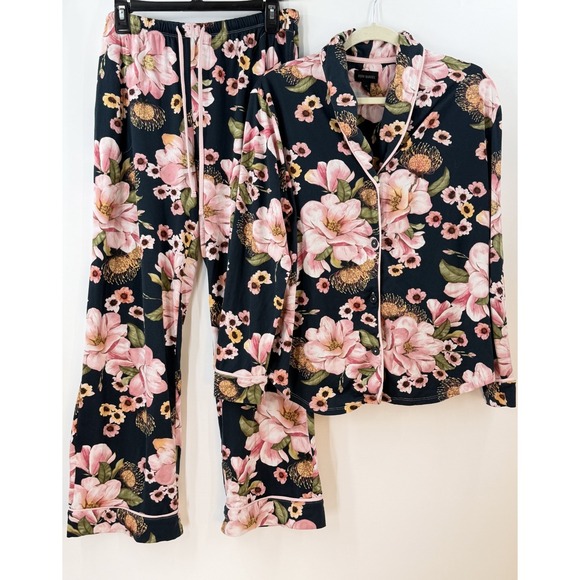 Room Service Other - Room Service Women's Large Floral Pajama Set Button Up Top Pants Pink Navy